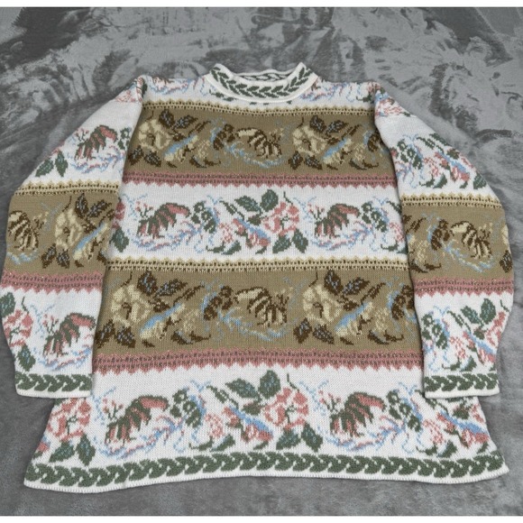 Dana Scott Sweaters - Vintage 90s Dana Scott Knit Sweater Womens Large L Mock Cottage Floral Grandma